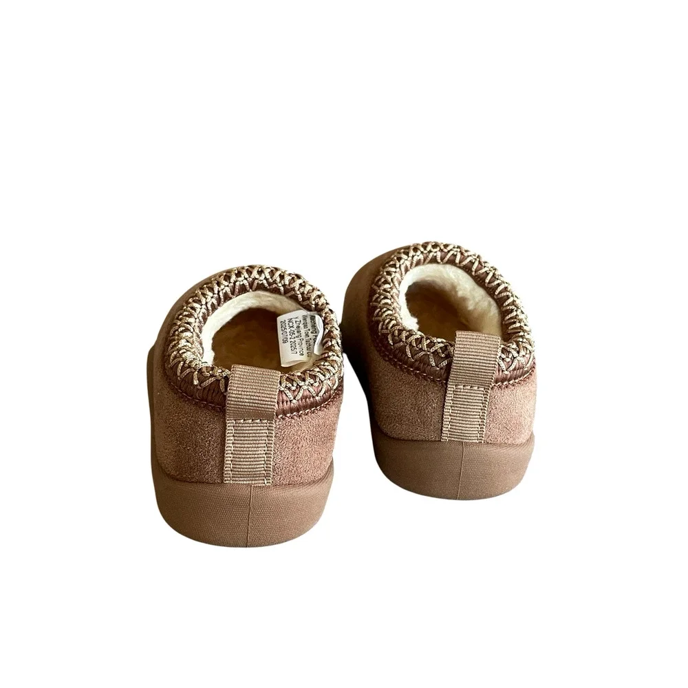 Embroidered Plush Brown Faux Suede Baby 24 Months Booties Pull-On Cozy Slippers